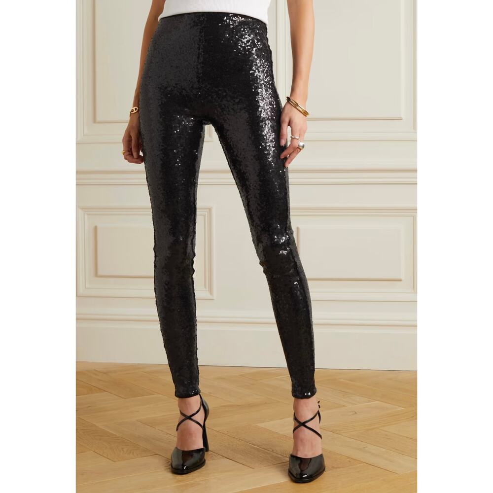 Commando Black Sequined Stretch-Jersey High Waisted Leggings Size M